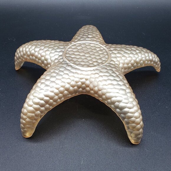 Gold Pearl Iridescent Reverse Painted Art Glass Starfish Candle Holder or Dish - Picture 6 of 8